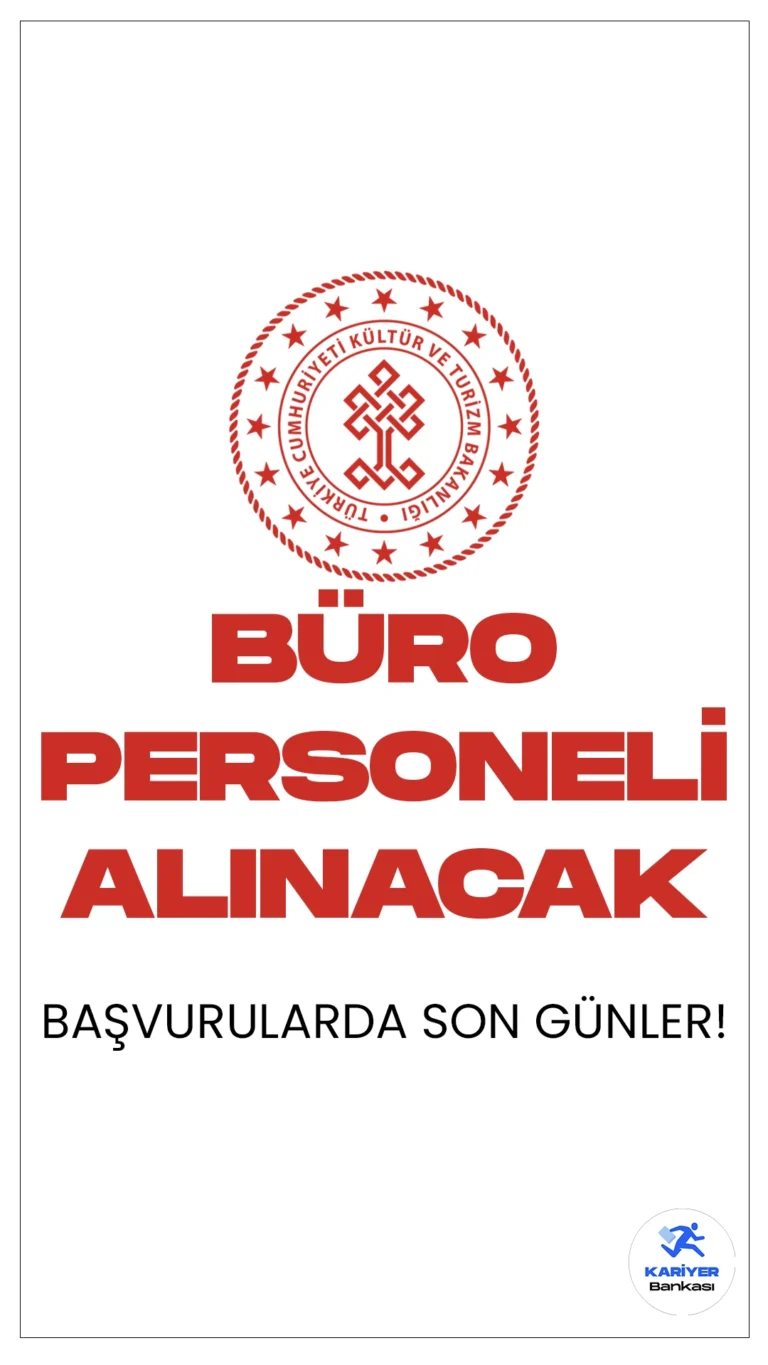 Kültür ve Turizm Bakanlığı büro personeli alımı başvurularında son günlere girildi.Cumhurbaşkanlığı Strateji ve Bütçe Başkanlığı Kamu İlan sayfasında yayımlanan duyuruda, Kültür ve Turizm Bakanlığına 1629 personel alımı kapsamında 360 büro personeli alımı yapılacağı aktarıldı. Başvurular 8 Şubat 2024 tarihine kadar alınacak. Başvuru yapacak adayların genel şartların yanı sıra, özel şartları da sağlaması gerekmektedir.İşte büro personeli alımı şartları ve illere göre kontenjanlar…