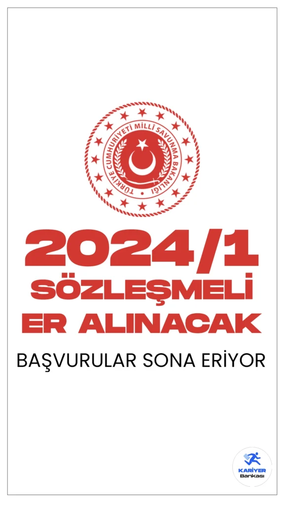 MSB 2024/1 Sözleşmeli Er Alımı Başvuruları Sona Eriyor.Milli Savunma Bakanlığı Personel Temin sayfasından, Kara Kuvvetleri Komutanlığına en az ilköğretim mezunlarından sözleşmeli er alımı için başvurularda sona gelindi. Başvurular bugün(15 Şubat) sona eriyor.Başvuru yapacak adayların genel ve özel başvuru şartlarını taşıması gerekmektedir. İşte başvuru şartları ve başvuru sayfasına dair bilgiler..