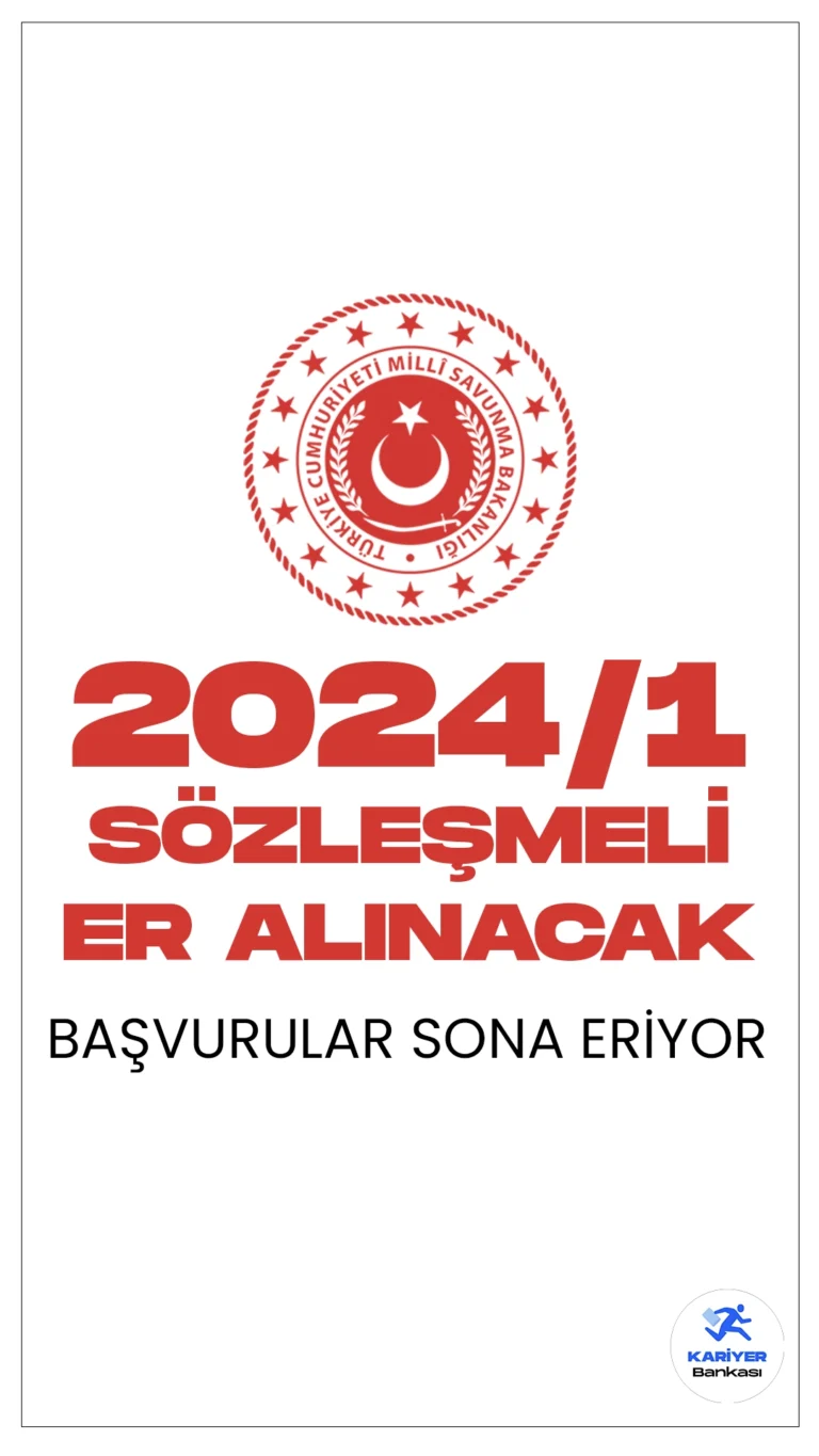 MSB 2024/1 Sözleşmeli Er Alımı Başvuruları Sona Eriyor.Milli Savunma Bakanlığı Personel Temin sayfasından, Kara Kuvvetleri Komutanlığına en az ilköğretim mezunlarından sözleşmeli er alımı için başvurularda sona gelindi. Başvurular bugün(15 Şubat) sona eriyor.Başvuru yapacak adayların genel ve özel başvuru şartlarını taşıması gerekmektedir. İşte başvuru şartları ve başvuru sayfasına dair bilgiler..