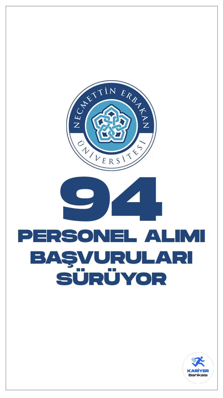 Necmettin Erbakan Üniversitesi (NEÜ) personel alımı başvuruları sürüyor. Resmi Gazete’de yayımlanan duyuruya göre, Necmettin Erbakan Üniversitesi büro personeli, spor uzmanı, teknisyen(inşaat, elektrik, tesisat teknolojisi ve iklimlendirme), tekniker(ziraat), destek personeli(aşçı hasta bakıcı, acil tıp teknisyeni), diyetisyen, eczacı, fizyoterapist, mühendis(biyomedikal), sağlık fizikçisi, sağlık teknikeri(tıbbi sekreter, anestezi, tıbbi laboratuvar, acil tıp, elektronörofizyoloji, diyaliz, eczane hizmetleri, radyoloji, veteriner sağlık, ağız ve diş sağlığı, diş protez), tekniker(biyomedikal), destek personeli, psikolog, koruma ve güvenlik görevlisi ünvanlarında sözleşmeli personel alacak. Başvurular 16 Şubat'ta sona erecek.