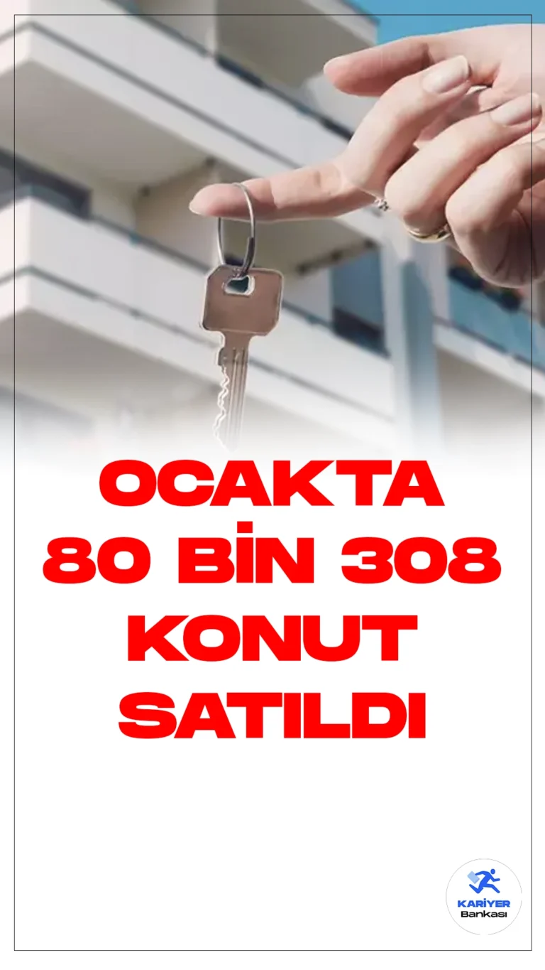 Ocak Ayında 80 Bin 308 Konut Satıldı.Türkiye genelinde, Ocak ayında konut satışları geçen yılın aynı dönemine kıyasla yüzde 17,8 azalarak 80 bin 308'e geriledi. Türkiye İstatistik Kurumu (TÜİK), Ocak ayına ait konut satış istatistiklerini kamuoyuyla paylaştı.