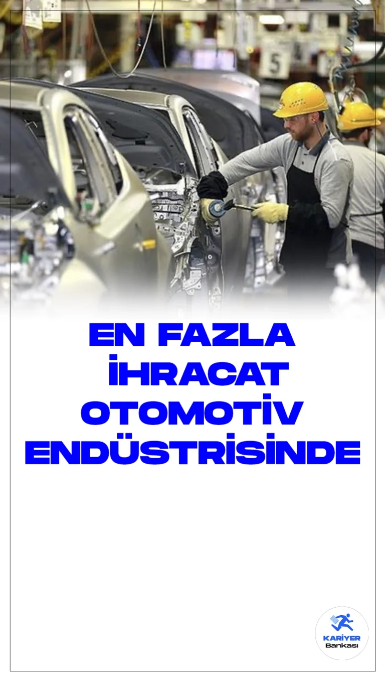 Otomotiv Endüstrisi Ocak'ta 2,8 Milyar Dolarlık İhracat Yaptı.Türkiye'nin ihracat lideri olan otomotiv endüstrisi, ocak ayında gerçekleştirdiği 2,8 milyar dolarlık ihracatla bir kez daha zirveye oturdu. Türkiye İhracatçılar Meclisi (TİM) tarafından açıklanan verilere göre, otomotiv endüstrisini 2,3 milyar dolarla kimyevi maddeler ve mamulleri, 1,4 milyar dolarla hazır giyim ve konfeksiyon izledi.