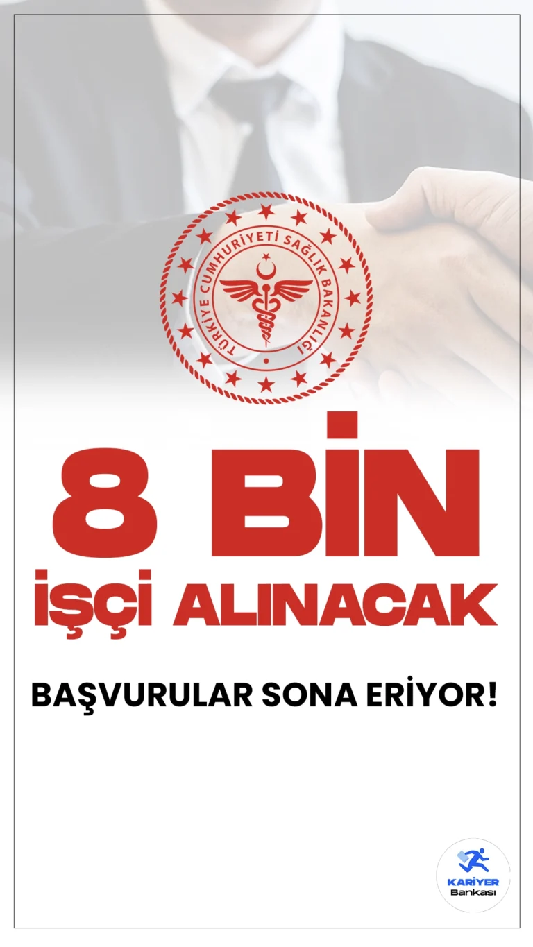 Sağlık Bakanlığı 8 Bin İşçi Alımı Başvuruları Sona Eriyor.Resmi Gazete’de ve İŞKUR üzerinden yayımlanan duyurulara göre, Sağlık Bakanlığına bilgisayar sistem kurulum bakım onarım ve arıza giderme elemanı, biyomedikal cihaz teknolojileri servis destek elemanı, elektrikçi(genel), ısıtma ve sıhhi tesisatçı, inşaat boyacısı/boyacı, klinik destek elemanı, güvenlik görevlisi, marangoz, oto bakım onarımcısı-otomotiv mekanikcisi, oto elektrikçisi, otomotiv kaportacısı, temizlik görevlisi ünvanlarında olmak üzere 8 bin işçi alımı yapılacak. Başvurular yarın(27 Şubat) sona erecek. Başvuru yapacak adayların belirtilen şartları dikkatle incelemesi gerekmektedir.