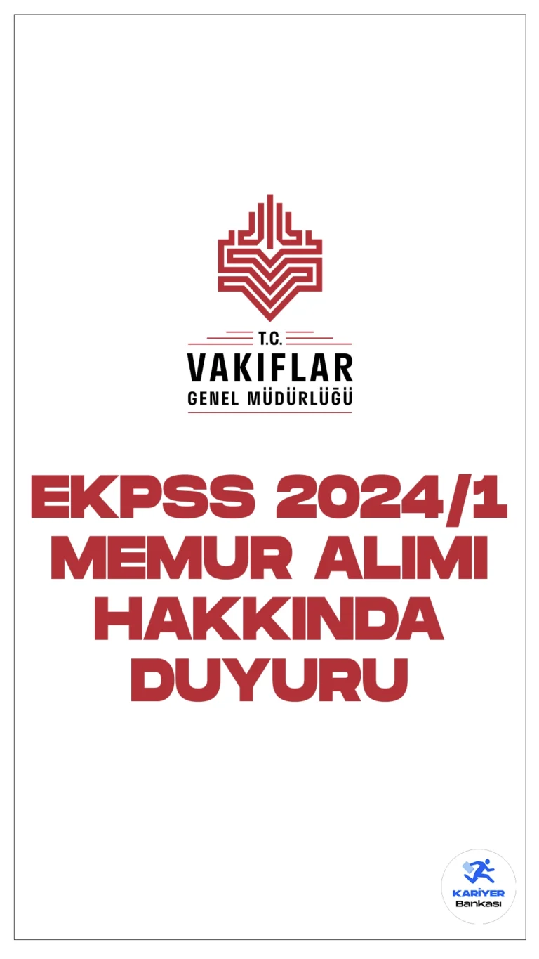 Kültür ve Turizm Bakanlığı VGM EKPSS 2024/1 Memur Alımı Hakkında Duyuru Yayımlandı. Kültür ve Turizm Bakanlığı Vakıflar Genel Müdürlüğü sayfasından yayımlanan duyuruda, (ÖSYM) EKPSS 2024-1 yerleştirme sonuçlarına göre; Vakıflar Genel Müdürlüğümü kadrolarına yerleştirilen adayların aşağıda belirtilen belgeleri en geç 11.03.2024 günü mesai bitimine kadar Vakıflar Genel Müdürlüğüne (Milli Müdafaa Cad. No:20 Kızılay/ANKARA) elden veya posta yolu ile teslim edilmesi gerektiği aktarıldı.