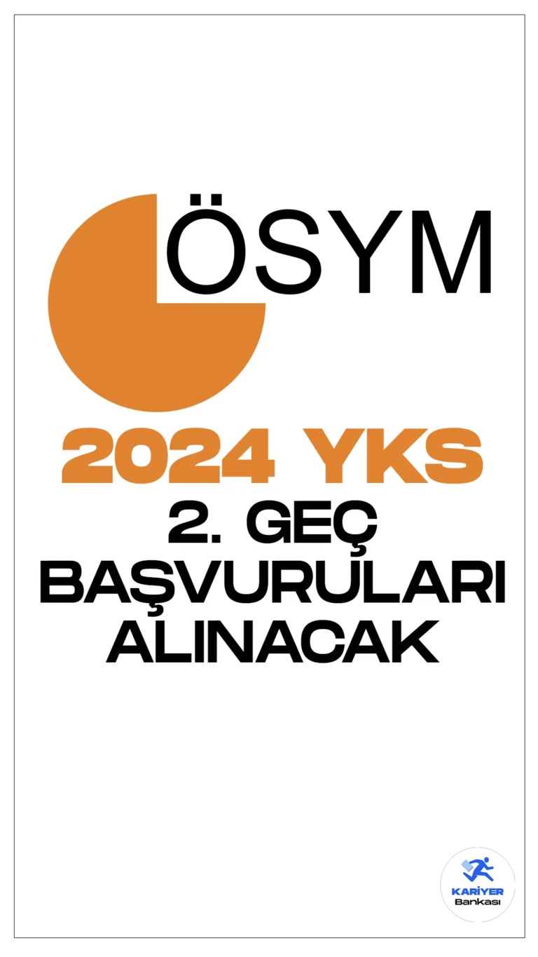 2024 YKS 2. Geç Başvuruları Alınacak. ÖSYM sayfasından yayımlanan duyuruda, 2024 Yükseköğretim Kurumları Sınavının (2024-YKS) 2. geç başvurularının alınacağı aktarıldı.