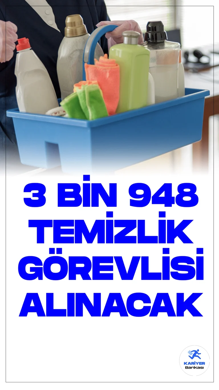 En Az İlkokul Mezunu 3 Bin 948 Temizlik Görevlisi Alınacak. Türkiye İş Kurumu üzerinden temizlik görevlisi alımı duyurulara art arda yayımlandı. Özel sektör firmaları tarafından yayımlanan duyurulara göre, 3 bin 948 temizlik görevlisi alımı yapılacak. Başvuru yapacak adaylarda en az ilkokul mezuniyet şartı aranırken, adayların belirtilen şartları taşıması gerektiği aktarıldı.