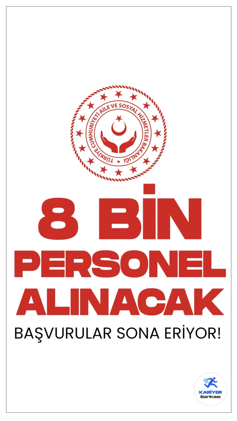 Aile Bakanlığı (ASHB) 8 Bin Personel Alımı Başvuruları 11 Mart'ta Sona Eriyor.Cumhurbaşkanlığı SBB’de ve Bakanlık sayfasından yayımlanan duyurulara göre, Aile ve Sosyal Hizmetler Bakanlığına mühendis, mimar, büro personeli, koruma ve güvenlik görevlisi, tekniker, teknisyen, destek personeli, aile ve sosyal destek personeli, sosyal çalışmacı, psikolog, çocuk gelişimcisi, öğretmen, fizyoterapist, diğer sağlık personeli, şehir plancısı, hemşire, avukat ve yurt yönetim personeli olmak üzere toplamda 8 bin personel alımı yapılacak. Başvurular yarın(11 Mart) sona eriyor.Başvuru yapacak adayların belirtilen başvuru şartlarını sağlaması gerekmektedir. İşte şartlar, kontenjanlar ve başvuru sayfası…