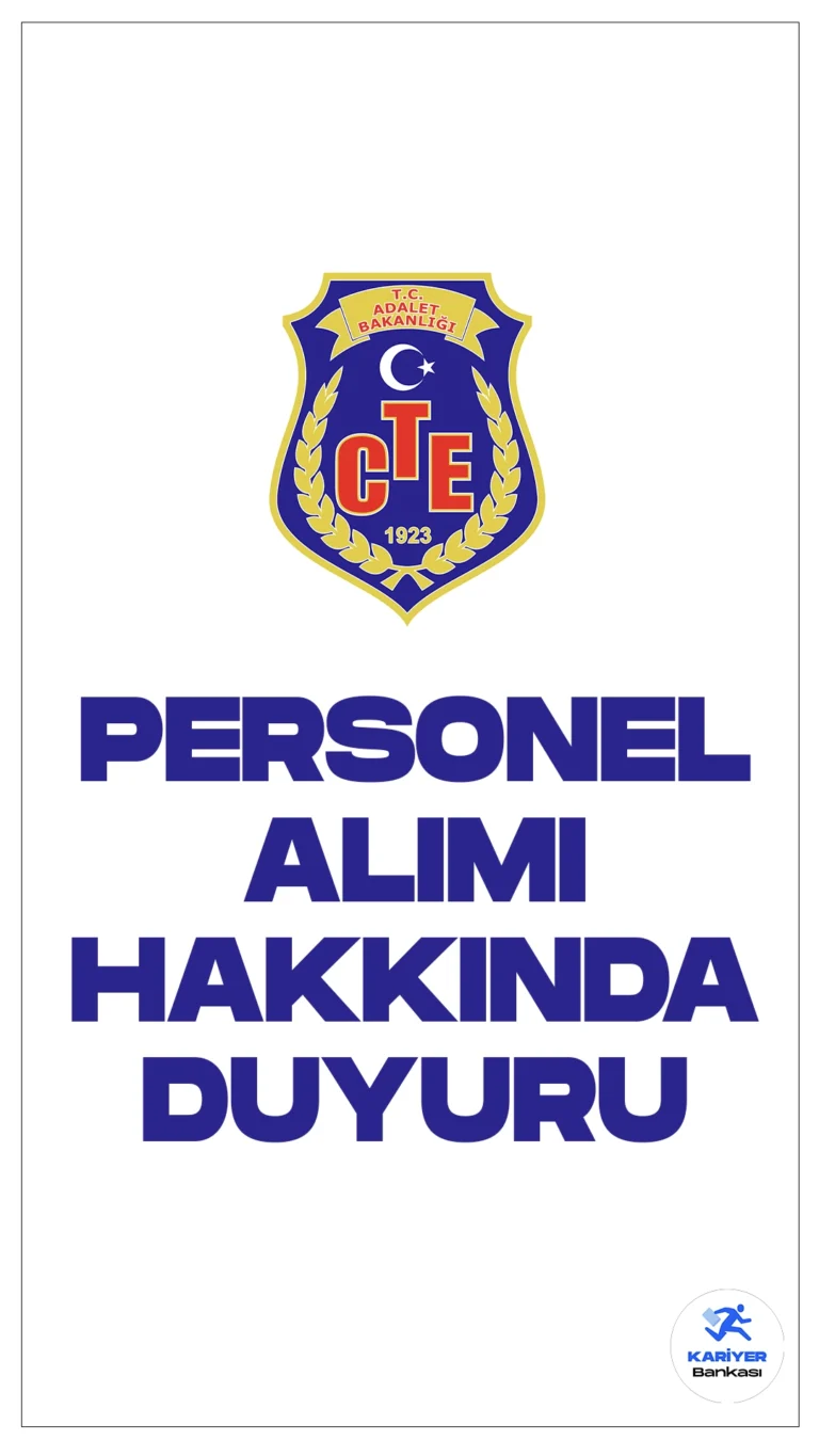 Adalet Bakanlığı CTE 60 Personel Alımı Hakkında Duyuru Yayımlandı. Adalet Bakanlığı Ceza ve Tevkifevleri Genel Müdürlüğü sayfasından yayımlanan duyuruda, başvuruları 15.01.2024- 29.01.2024 tarihleri arasında Kariyer Kapısı Kamu İşe Alım platformu üzerinden alınan, 60 Sözleşmeli Personel (Sosyal Çalışmacı,  Veteriner Hekim, mühendis (İnşaat), mühendis (Gıda), mühendis (Makine), mühendis (Ziraat), diyetisyen ve fizyoterapist ) alım ilanına ilişkin sözlü sınavlar 04.03.2024-07.03.2024 tarihleri arasında tamamlandığı aktarıldı.