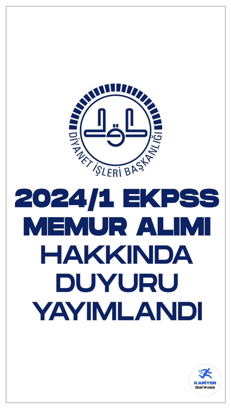 2024/1 EKPSS Diyanet İşleri Başkanlığı Memur-Hizmetli Alımı Hakkında Duyuru Yayımlandı. Diyanet İşleri Başkanlığı sayfasından yayımlana son dakika duyurusunda, 2024 yılı EKPSS sonucunda Başkanlık Taşra Teşkilatına yerleşen adayların, 11 Mart-22 Mart 2024 tarihleri arasında istenilen belgeleri Diyanet İşleri Başkanlığı İnsan Kaynakları Genel Müdürlüğü Atama I Daire Başkanlığına elden teslim etmeleri gerektiği aktarıldı.