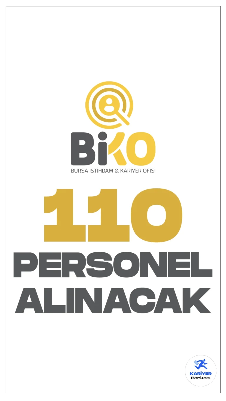 Bursa Büyükşehir Belediyesi (BİKO) 110 Personel Alımı Yapacak.Türkiye İş Kurumu (İŞKUR) sayfası üzerinden Bursa Büyükşehir Belediyesi (BİKO) tarafından yayımlanan duyuruya göre, şoför, iş makinesi operatörü, tanker şoförü, oto tamir ustası, mekanik bakım onarım ustası, iş makinesi tamir ustası, oto elektrik ustası ünvanlarında personel alımı yapılacak.