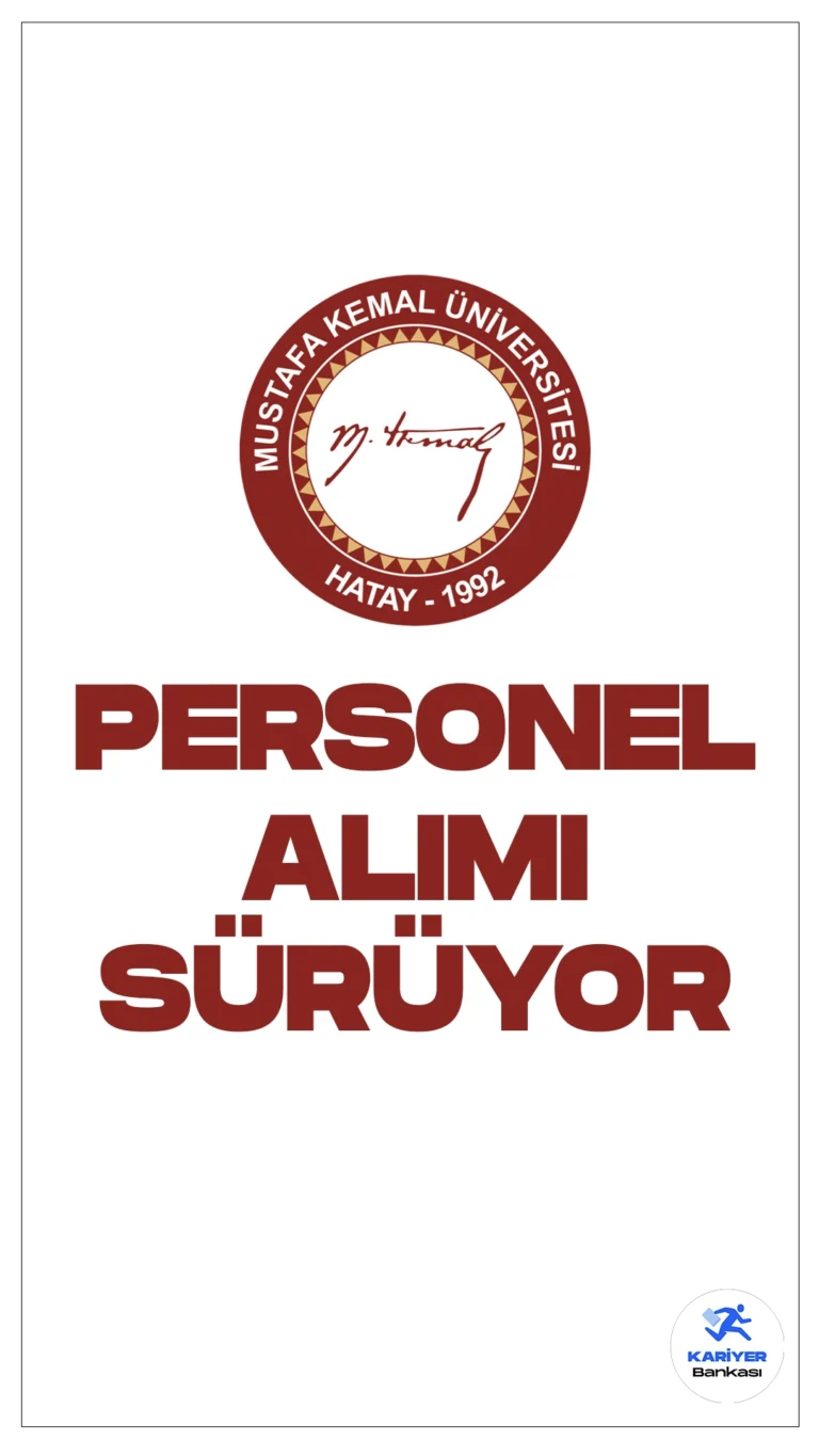 Hatay Mustafa Kemal Üniversitesi 139 Personel Alımı Sürüyor.Resmi Gazete’de yayımlanan duyuruya göre , Hatay Mustafa Kemal Üniversitesi büro personeli, destek personeli(kaloriferci, temizlik), tekniker(bilgisayar, elektrik, inşaat, harita, iklimlendirme ve soğutma, ziraat), teknisyen( elektrik-elektronik teknolojisi, sıhhi tesisat, iklimlendirme ve soğutma), koruma ve güvenlik görevlisi, mühendis( makine elektrik elektronik, inşaat, bilgisayar),sağlık teknikeri(laboratuvar, radyoloji,, protez ortez, diyaliz, anestezi, tıbbi sekreter), hemşire ünvanlarında sözleşmeli personel alacak. Başvuru yapacak adayların belirtilen genel ve özel şartları taşıması gerekmektedir.