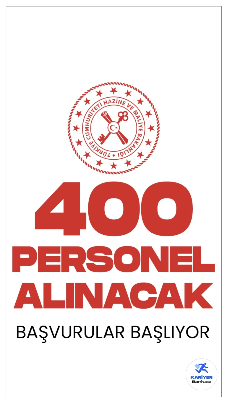 Hazine ve Maliye Bakanlığı 400 Personel Alımı Başvuruları Başlıyor.Resmi Gazete’de yayımlanan duyuruda, Hazine ve Maliye Bakanlığına sınavla defterdarlık uzman yardımcısı alımı yapılacağı aktarıldı. Başvurular yarın(4 Mart) başlıyor. Başvuru yapacak adayların genel ve özel şartları taşıması gerekmektedir.