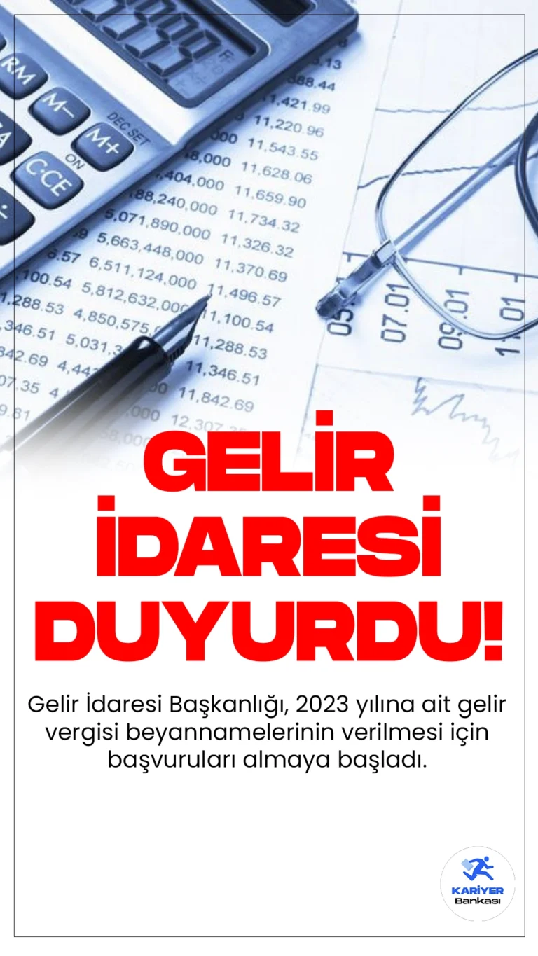 Yıllık Gelir Vergisi Beyannamesi Verme Süreci Başladı.Gelir İdaresi Başkanlığı, 2023 yılına ait gelir vergisi beyannamelerinin verilmesi için başvuruları almaya başladı. Bu süreç ticari, zirai ve mesleki faaliyetlerinden gelir elde eden gerçek usulde vergilendirilen mükellefleri kapsamaktadır.
