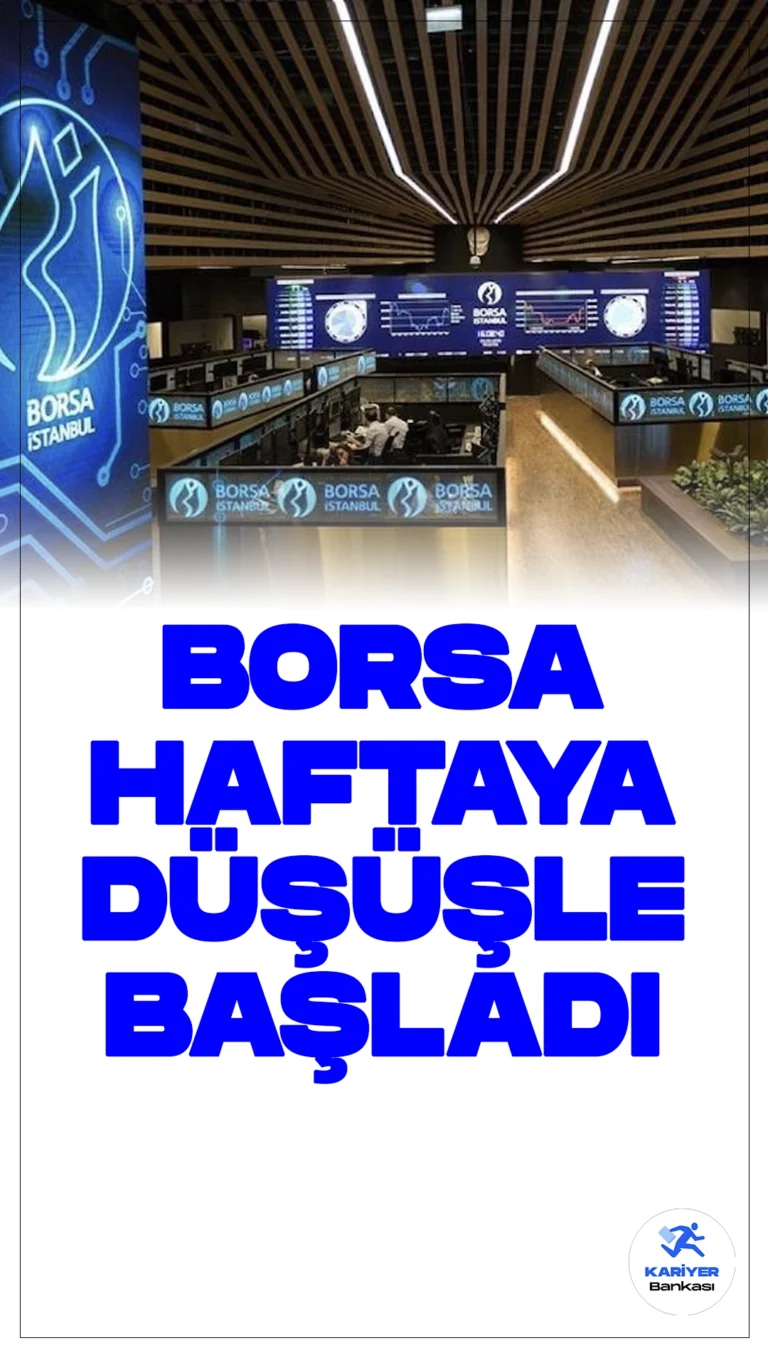 Borsa Haftaya Düşüşle Başladı.Borsa İstanbul'da yeni hafta, %0,56 düşüşle başladı ve BIST 100 endeksi 9.759,28 puandan açıldı. Önceki kapanışa göre endeks 54,90 puan ve %0,56 değer kaybetti.