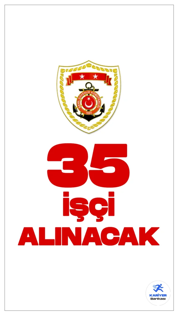 Sahil Güvenlik Komutanlığı 35 İşçi Alımı Yapacak. Cumhurbaşkanlığı Strateji ve Bütçe Başkanlığı Kamu İlan sayfasında yayımlanan duyuruya göre, Sahil Güvenlik Ege Deniz Onarım Destek Komutanlığına armador işçisi, boru tesisatçısı(gemi), elektrikçi(genel, gemi), elektronik teknisyeni(elektronikçi), hidrolikçi, iş makineleri operatörü(ağır kreyinci dahil), kaynakçı (oksijen ve elektrik), kızakçı(gemi), mekanikte-deniz motorları, ölçü aletleri teknisyeni(gemi), tekne ustası, raspacı, metal sac işleme ustası, takım-avadanlık bakım ve onarımcısı, tesviyesi ünvanlarında işçi alımı yapılacak.