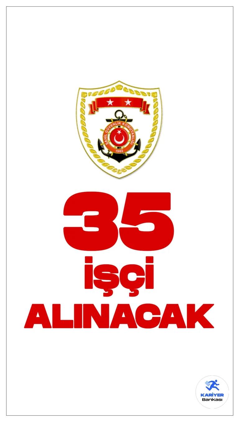 Sahil Güvenlik Komutanlığı 35 İşçi Alımı Yapacak. Cumhurbaşkanlığı Strateji ve Bütçe Başkanlığı Kamu İlan sayfasında yayımlanan duyuruya göre, Sahil Güvenlik Ege Deniz Onarım Destek Komutanlığına armador işçisi, boru tesisatçısı(gemi), elektrikçi(genel, gemi), elektronik teknisyeni(elektronikçi), hidrolikçi, iş makineleri operatörü(ağır kreyinci dahil), kaynakçı (oksijen ve elektrik), kızakçı(gemi), mekanikte-deniz motorları, ölçü aletleri teknisyeni(gemi), tekne ustası, raspacı, metal sac işleme ustası, takım-avadanlık bakım ve onarımcısı, tesviyesi ünvanlarında işçi alımı yapılacak.