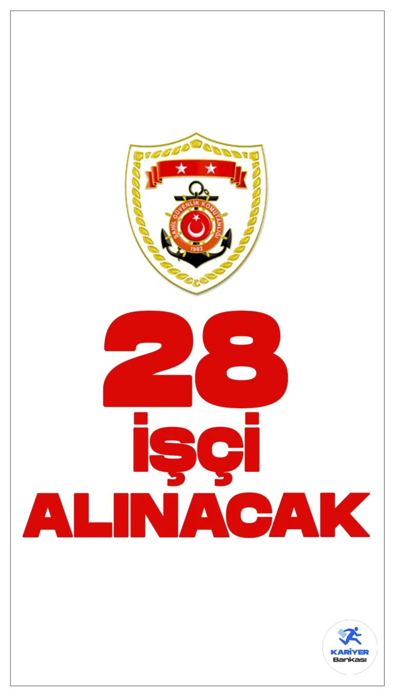 Sahil Güvenlik Komutanlığı 28 İşçi Alımı Yapacak. Resmi Gazete'de yayımlanan duyuruda, Sahil Güvenlik Komutanlığına bağlı Sahil Güvenlik Karadeniz Onarım Destek Komutanlığında istihdam edilmek üzere işçi alımı yapılacağı aktarıldı. Başvuru yapacak adayların şartları dikkatle incelemesi gerekmektedir.