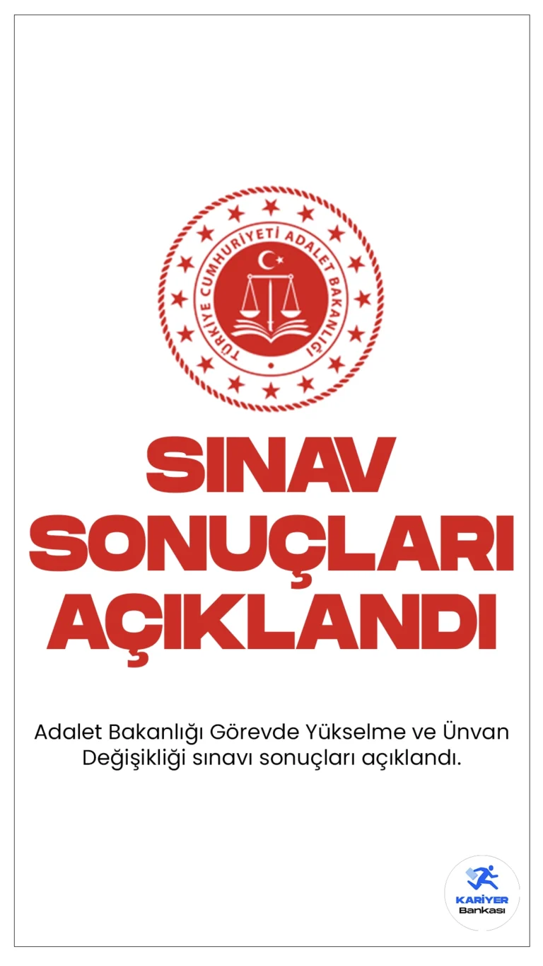 Adalet Bakanlığı Görevde Yükselme ve Ünvan Değişikliği Sınavı Sonuçları Açıklandı.Adalet Bakanlığı Personel Genel Müdürlüğü sayfasından yayımlanan duyuruda, 11.12.2023 tarihinde başlayarak 01.03.2024 tarihinde sona eren Adalet Bakanlığı Görevde Yükselme ve Ünvan Değişikliği Sözlü Sınav Sonuçlarının açıklandığı, sınavı kazanan adaylardan, mahal tercihi ile ataması yapılacak olanların tercih süreçlerine ilişkin ilanın ayrıca yayınlanacağı aktarıldı.