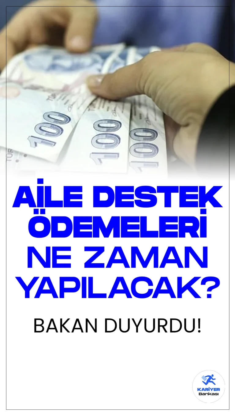 Bakan Duyurdu: Aile Destek Ödemeleri 4 Nisan'da Hesaplara Yatıyor! Aile ve Sosyal Hizmetler Bakanı Mahinur Özdemir Göktaş, sosyal medya hesabı üzerinden yaptığı yazılı açıklamada, Türkiye Aile Destek Ödemelerinin 4 Nisan Perşembe günü (yarın) hesaplara yatırılacağını duyurdu.