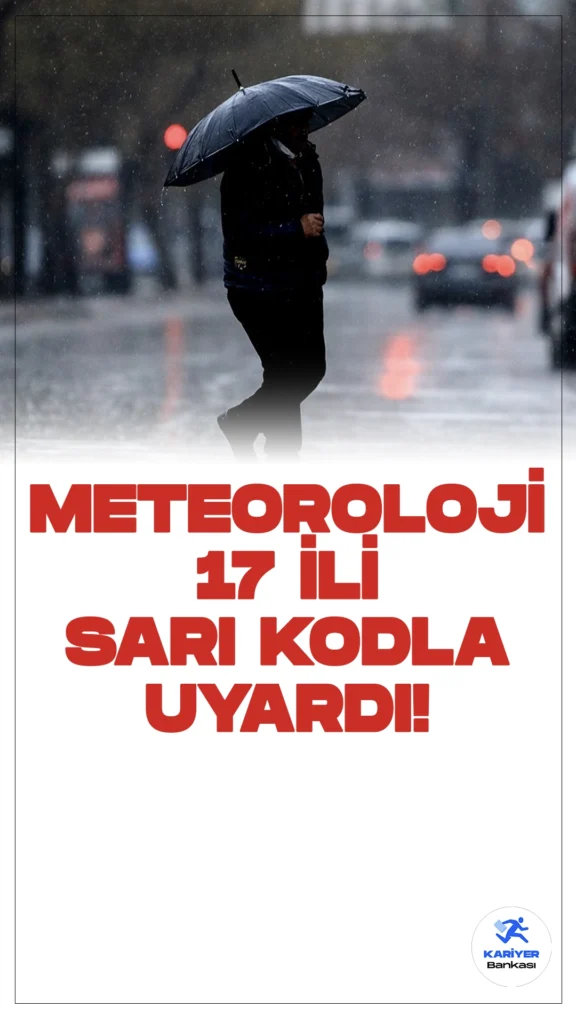MGM'den 17 İl için Sarı Kodlu Uyarı Geldi!Meteoroloji Genel Müdürlüğü'nün son değerlendirmelerine göre, bugün öğle saatlerinden itibaren İç Ege, İç Anadolu’nun batısı, Batı Akdeniz’in iç kesimleri ile Bolu çevrelerinde güney ve güneybatıdan kuvvetli rüzgar ve kısa süreli fırtına (40-60 km/saat, kısa süreli 70-80 km/saat) bekleniyor.