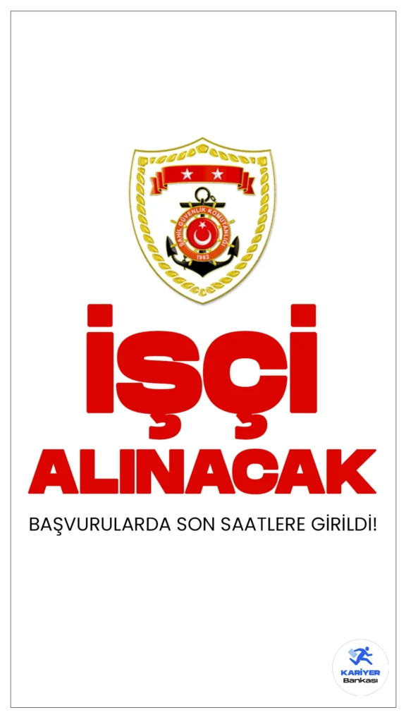 Sahil Güvenlik 31 İşçi Alımı Başvuruları Sona Eriyor.Cumhurbaşkanlığı SBB'de yayımlanan duyuruda, Sahil Güvenlik Komutanlığına bağlı, Sahil Güvenlik Akdeniz Onarım Destek Komutanlığına armadör işçisi, ısıtma ve sıhhi tesisat(boru tesisatçısı- gemi), elektrikçi(gemi), elektronik teknisyeni, hidrolikçi( gemi), izolasyoncu(gemi), kaynakçı, mekaniker-deniz motorları, tekne ustası(polyester), sac işçisi, soğutma ve iklimlendirme sistemleri teknisyeni, tesviyeci, tornacı(torna tezgahı operatörü) ünvanlarında sürekli işçi alınacağı aktarılmış, başvurular 1 Nisan itibarıyla alınmaya başlamıştı.Başvuru işlemleri bugün(5 Nisan) sona erecek.İşte şartlar ve kontenjanlar...