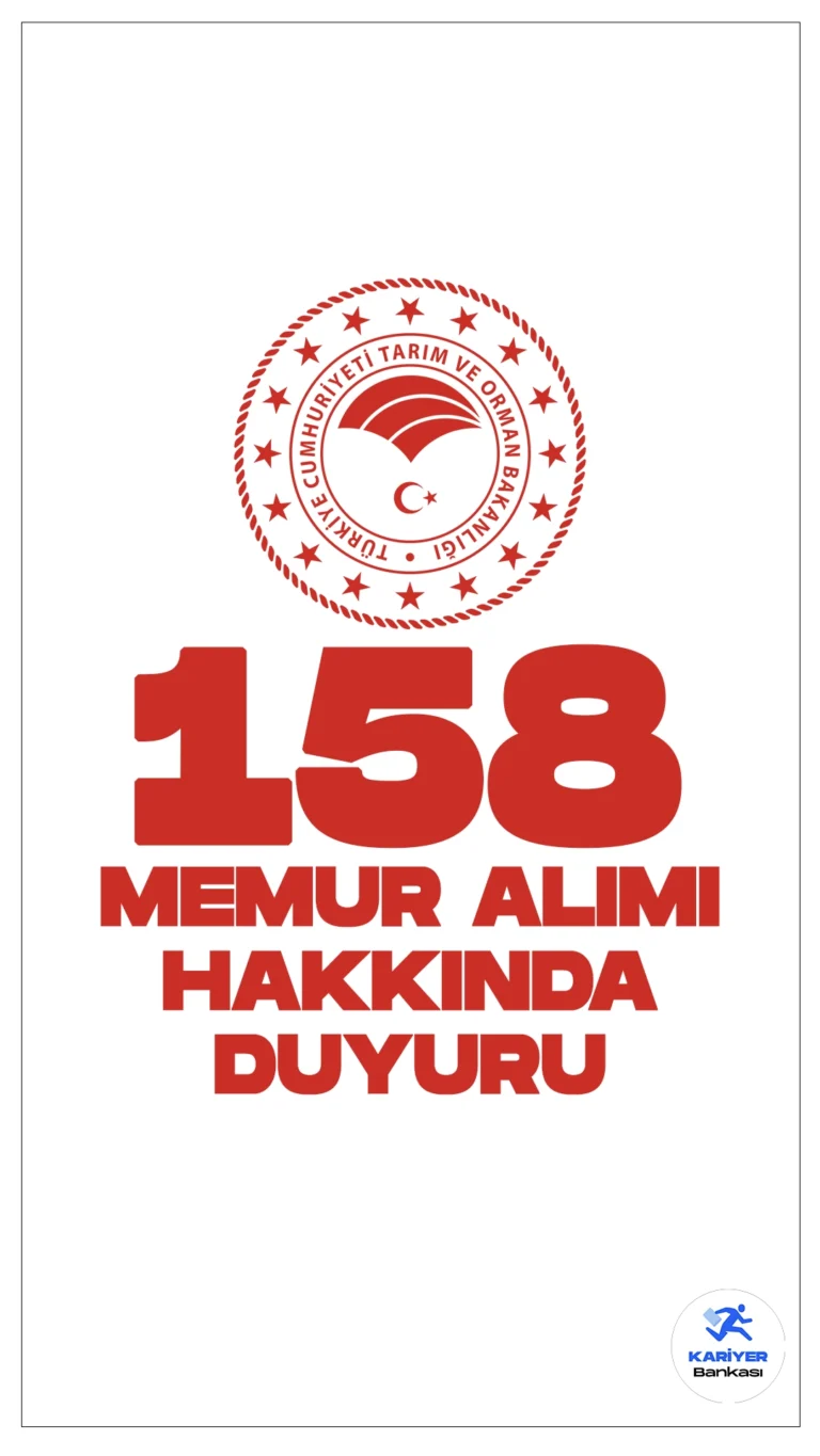 Tarım ve Orman Bakanlığı 158 Memur Alımı Hakkında Duyuru Yayımlandı. Tarım ve Orman Bakanlığı sayfasından yayımlanan duyuruda, “Tarım ve Orman Uzman Yardımcılığı Yazılı Sınavı" sonuçlarının açıklandığı aktarıldı.