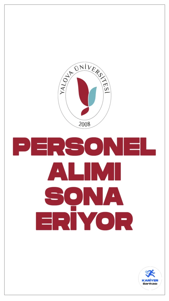 Yalova Üniversitesi 109 Personel Alımı Başvuruları Sona Eriyor.Resmi Gazete'de yayımlanan duyuruya göre, Yalova Üniversitesi destek personeli (peyzaj, park/bahçe ve temizlik işleri, basit bakım, onarım), tekniker, teknisyen(inşaat, iklimlendirme ve soğutma, sıhhi tesisat, elektrik, ahşap ve metal), koruma ve güvenlik görevlisi, büro personeli ünvanlarında sözleşmeli personel alacak. Başvurular yarın(8 Nisan) sona eriyor.Başvuru yapacak adayların belirtilen şartları taşıması gerekmektedir.