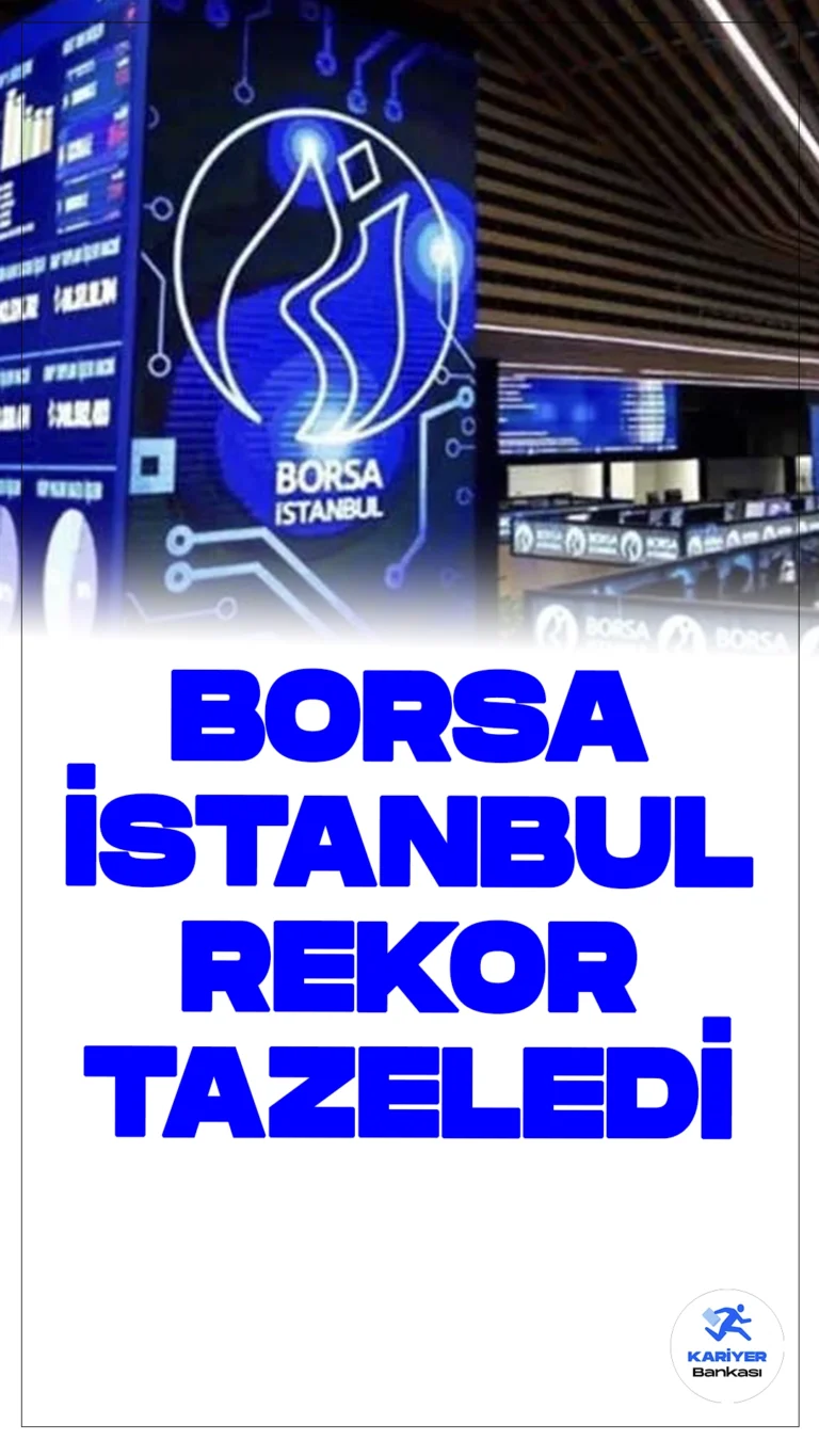 Borsa İstanbul'da Yeni Rekor: BIST 100 Endeksi Zirveyi Gördü.Borsa İstanbul'da işlem gören BIST 100 endeksi, günün ilk yarısında 10.557,98 puan ile tarihi bir rekora imza attı. Bu seviye, endeksin gördüğü en yüksek puan olarak kayıtlara geçti. İşlemler saat 13.00 itibarıyla, önceki kapanışa göre 225,09 puanlık bir artış ve %2,18 değer kazancı ile 10.545,05 puanda stabilizasyon gösterdi.