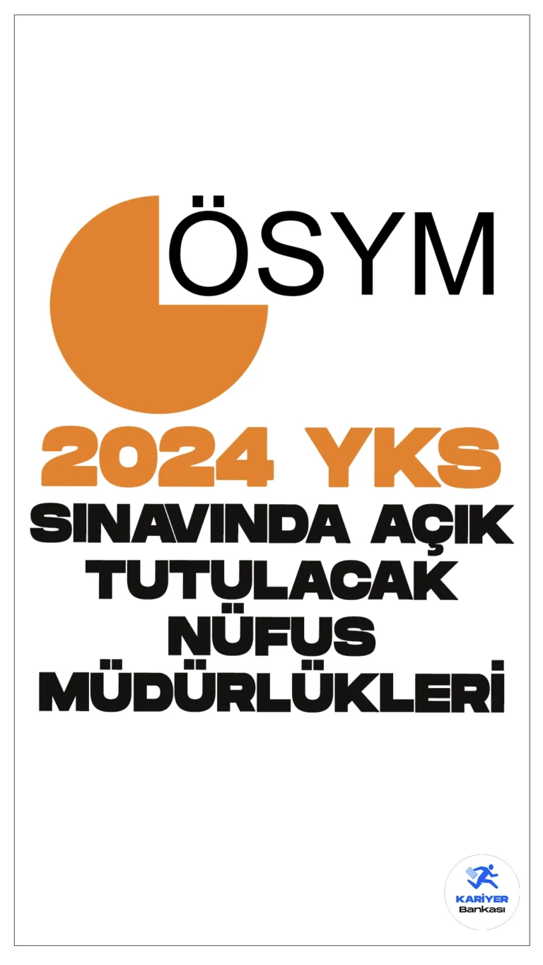 2024-YKS İçin Sınav Günü Açık Tutulacak İl/İlçe Nüfus Müdürlükleri. ÖSYM sayfasından yayımlanan duyuruya göre, 8-9 Haziran 2024 tarihlerinde uygulanacak 2024 Yükseköğretim Kurumları Sınavı’na (2024-YKS) girecek adaylar için sınav günü açık tutulacak il/ilçe nüfus müdürlükleri belli oldu.