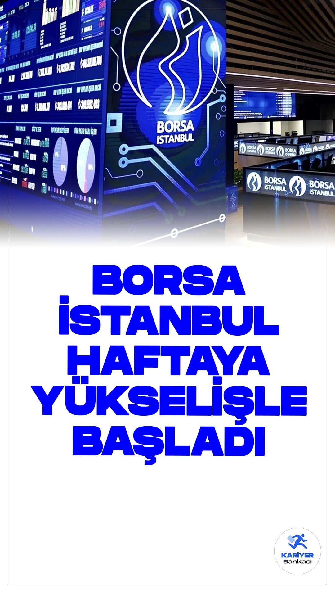 Borsa İstanbul Haftaya Yükselişle Başladı.Borsa İstanbul'da BIST 100 endeksi, haftaya yüzde 0,41 artışla 10.443,16 puandan başladı. Açılışta BIST 100 endeksi, önceki kapanışa göre 42,69 puanlık bir yükselişle 10.443,16 puana ulaştı.