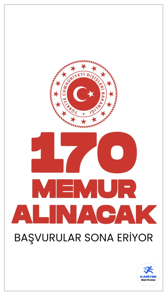 Dışişleri Bakanlığı 170 Memur Alımı Başvuruları Sona Eriyor.Resmi Gazete'de yayımlanan duyuruya göre, Dışişleri Bakanlığına sınavla memur alımı yapılacak. Başvurular bugün(14 Haziran) sona eriyor. Başvuru yapacak adayların belirtilen başvuru genel ve özel şartlarını taşıması gerekmektedir.