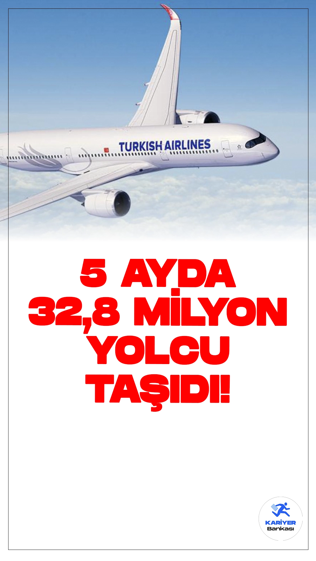 THY 5 Aylık Dönemde 32,8 Milyon Yolcu Taşıdı.Türk Hava Yolları (THY), 2024 yılının ilk 5 ayına ilişkin trafik ve yolcu verilerini Kamuyu Aydınlatma Platformu'na (KAP) bildirdi. Bu dönemde THY, toplamda 32,8 milyon yolcu taşıdı ve geçen seneye göre yolcu sayısında %5,7 artış kaydetti. Mayıs ayı sonu itibariyle filodaki uçak sayısı ise 456'ya ulaştı.