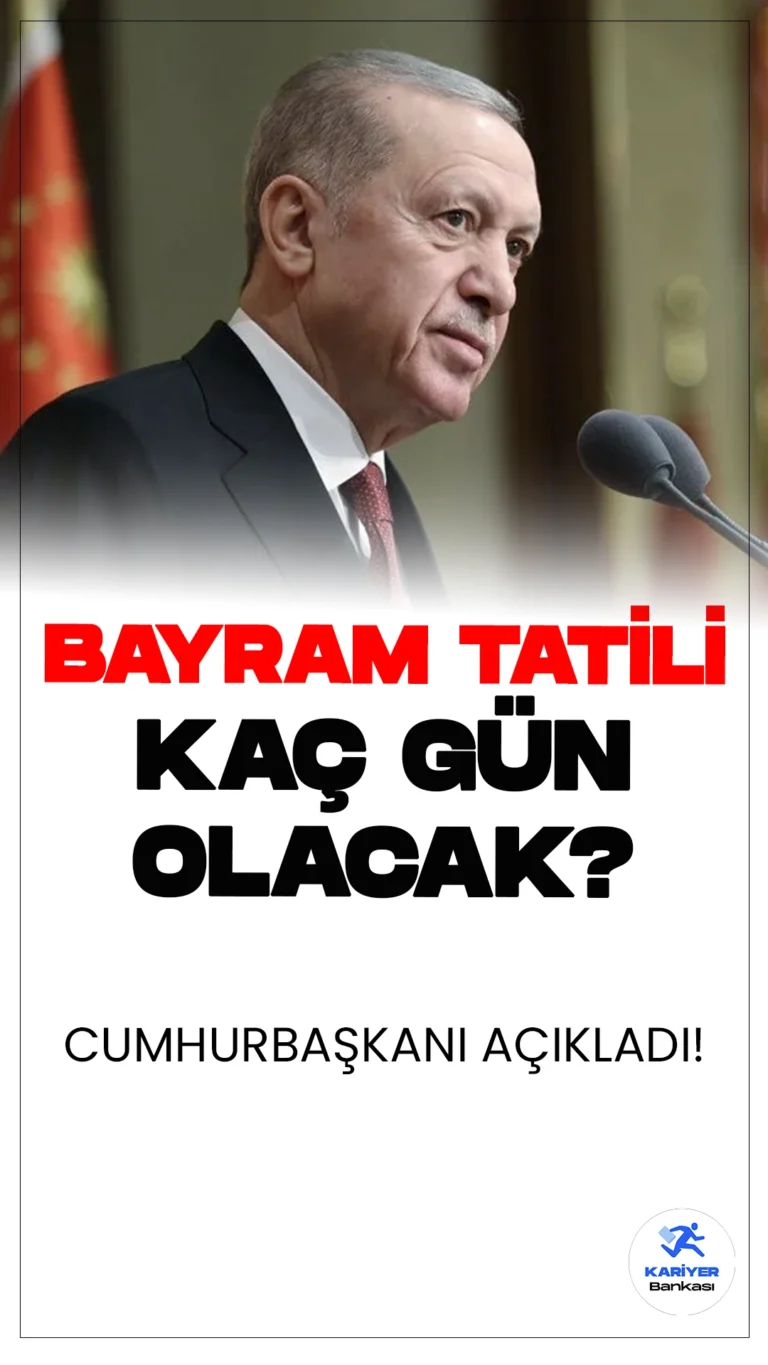 Bayram Tatili 9 Gün Oldu.Cumhurbaşkanı Recep Tayyip Erdoğan Kabine Toplasının ardından önemli açıklamalarda bulundu. Erdoğan yaptığı açıklamada, Kurban Bayramı tatilinin 9 güne çıkarıldığını duyurdu.Kamu çalışanları için bayram tatili 16 Haziran'da başlayacak kurban bayramı sonrasındaki iki günlük süre de idari tatile alındı. Bayram tatili 9 gün oldu.
