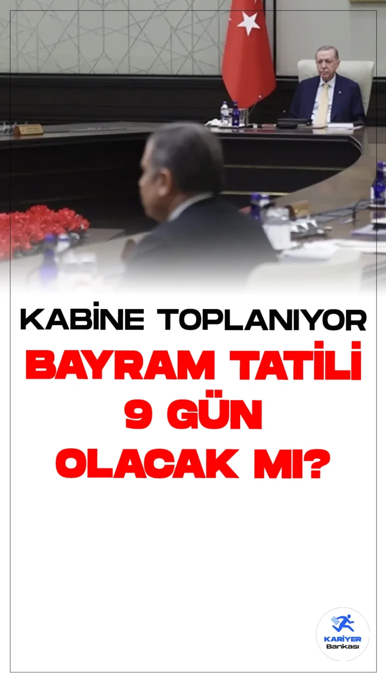 Kurban Bayramı Tatili 9 Gün Olacak mı?Kabine Toplantısı Bugün Beştepe'de Gerçekleşecek.Cumhurbaşkanı Recep Tayyip Erdoğan’ın başkanlığında kurulan hükümet, 28 Mayıs 2023 seçimlerinin ardından bir yılı geride bıraktı. Bu süre zarfında enerjiden savunmaya, ekonomiden tarıma kadar birçok alanda önemli adımlar atıldı. Deprem bölgesinde yaraların sarılmasına yönelik çalışmalar da aralıksız devam etti.