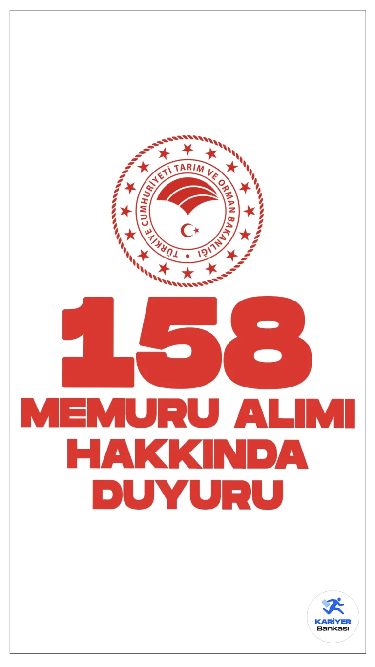 Tarım Bakanlığı 158 Memur Alımı Hakkına Duyuru Geldi. Tarım ve Orman Bakanlığı sayfasından yayımlanan duyuruda, 16 Nisan 2024 tarihinde açıklanan “Tarım ve Orman Uzman Yardımcılığı Yazılı Sınavı" sonuçlarına göre “Sözlü Sınav" 20-24/05/2024 tarihleri arasında Tarım ve Orman Bakanlığı Atatürk Konferans Salonunda yapılmış olan yarışma sınavı sonuçlarının bugün açıklandığı aktarıldı.