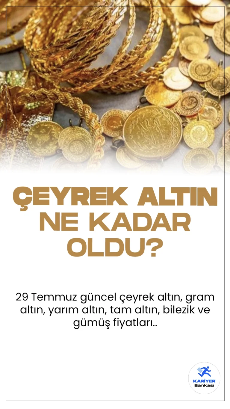 Çeyrek Altın Ne Kadar Oldu? İşte 29 Temmuz Altın ve Gümüş Fiyatları…Altın fiyatları her gün inişli çıkışlı seyrediyor. Altın yatırımcılarının anbean takip ettiği serbest piyasalarda çeyrek altın 4.110,83 TL’den işlem görürken gram altın 2.538,25 TL TL’den alıcı buluyor.Yarım altın 8.195,96 TL, tam altın ise 16.443,30 TL’den satılıyor.