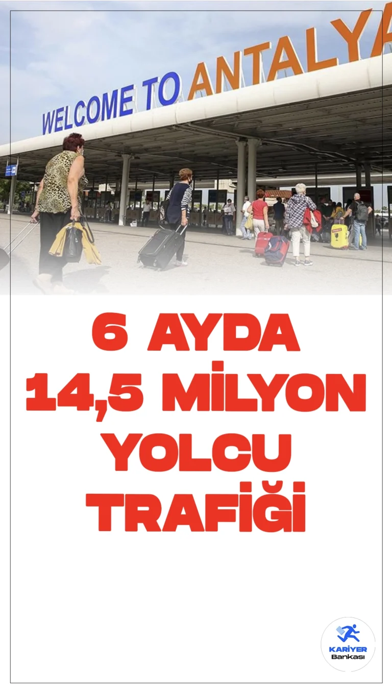 Antalya Havalimanı'nda 6 Ayda 14,5 Milyon Yolcu Trafiği.Antalya, bu yıl 17 milyon turisti ağırlamayı hedefleyerek sezona hızlı bir başlangıç yaptı. Ramazan ve Kurban bayramları süresince, yerli turistlerin hareketliliği turizmcilerin yüzünü güldürdü. Antalya'ya gelen turistlerin büyük bir kısmı hava yolunu tercih ederken, şehirde 650 bin yatak kapasitesi ile Antalya Havalimanı ve Gazipaşa Havalimanı hizmet veriyor.