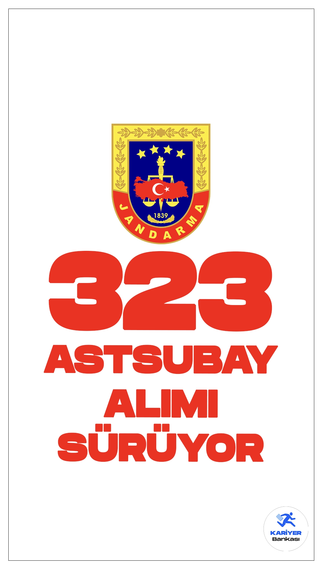 Jandarma 323 Astsubay Alımı için Başvurular Devam Ediyor.Cumhurbaşkanlığı SBB'de yayımlanan duyuruya göre, Jandarma Genel Komutanlığının 2024 yılı için Jandarma Astsubay Meslek Yüksekokulu'na (JAMYO) öğrenci alımı yapılacak.Ankara'da bulunan Jandarma ve Sahil Güvenlik Akademisi (JSGA) yerleşkesinde yer alan JAMYO, 283 erkek ve 40 kadın öğrenci kabul edecek. Başvuru yapacak adayların belirtilen şartları sağlaması gerekmektedir.