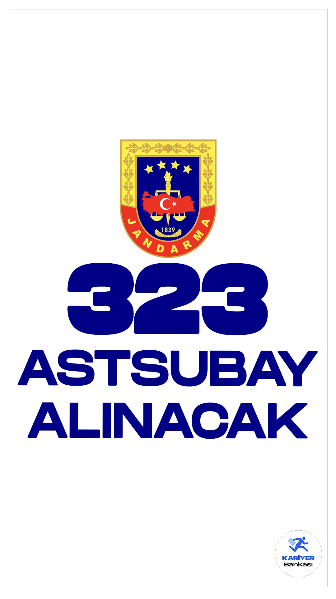 Jandarma 323 Astsubay Alımı Yapacak.Jandarma Genel Komutanlığı, 2024 yılı için Jandarma Astsubay Meslek Yüksekokulu'na (JAMYO) öğrenci alımlarına başladı. Ankara'da bulunan Jandarma ve Sahil Güvenlik Akademisi (JSGA) yerleşkesinde yer alan JAMYO, 283 erkek ve 40 kadın öğrenci kabul edecektir.