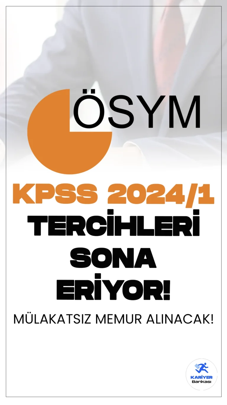 KPSS 2024/1 Tercihleri Sona Eriyor. 11 Temmuz'da ÖSYM sayfasından tercih kılavuzunun yayımlanmasıyla KPSS 2024/1 tercih işlemleri başlamıştı. Ortaöğretim, Ön Lisans ve Lisans mezunları arasından yapılacak mülakatsız memur alımı başvurularında, işlemler bugün (18 Temmuz) saat 23:59'da sona erecek. Adayların belirtilen başvuru şartlarını dikkatle incelemesi, tercihlerini ona göre yapmaları gerekmektedir.