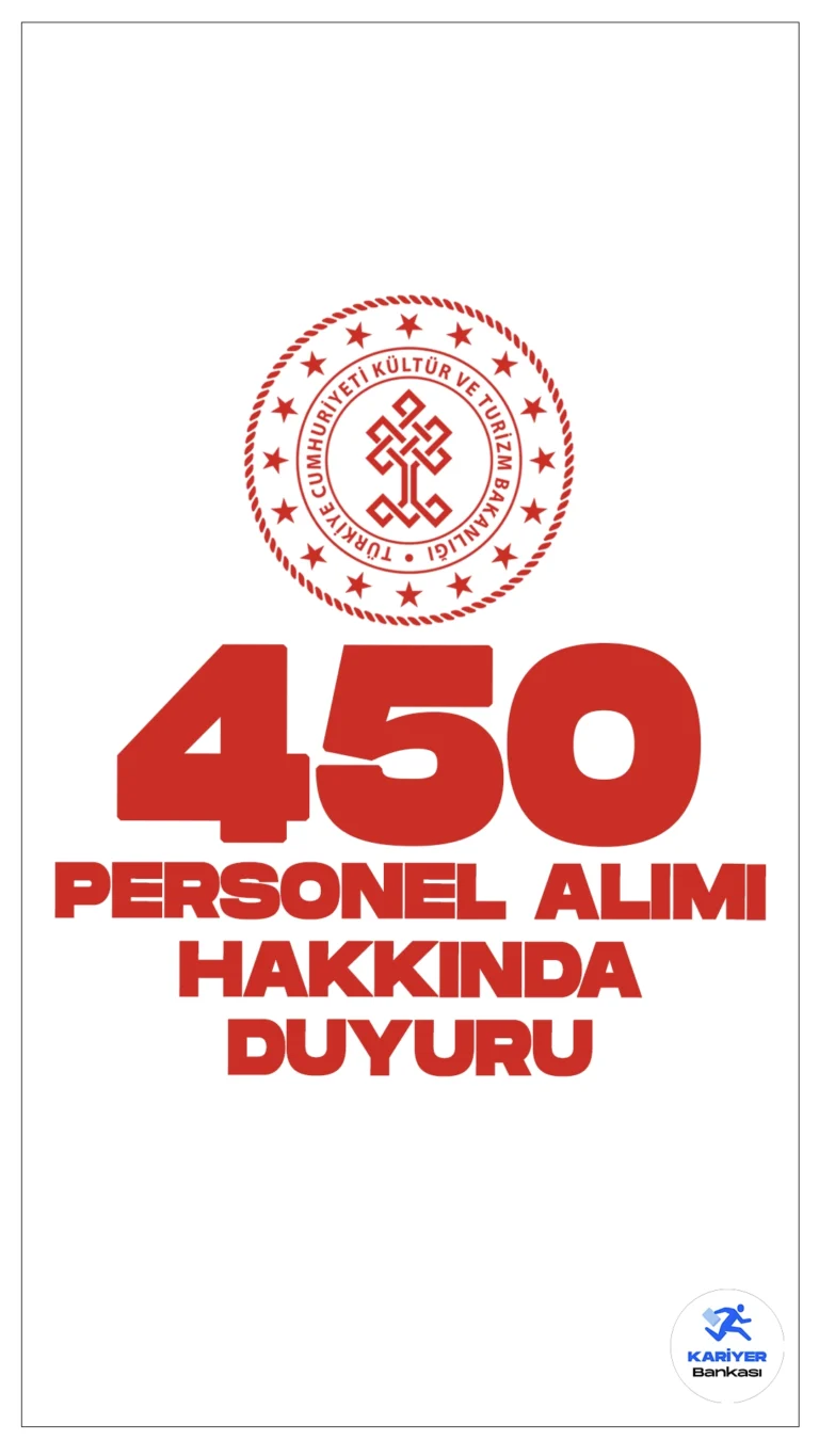 Kültür Bakanlığı 450 Personel Alımı Hakkında Duyuru Yayımlandı. Kültür ve Turizm Bakanlığı sayfası üzerinden yayımlanan duyuruya göre, 18 Mart 2024-28 Nisan 2024 tarihleri arasında yapılan 4/B Sözleşmeli Sanatçı Alım Sınavının yerleştirme sonuçlarının açıklandığı aktarıldı.