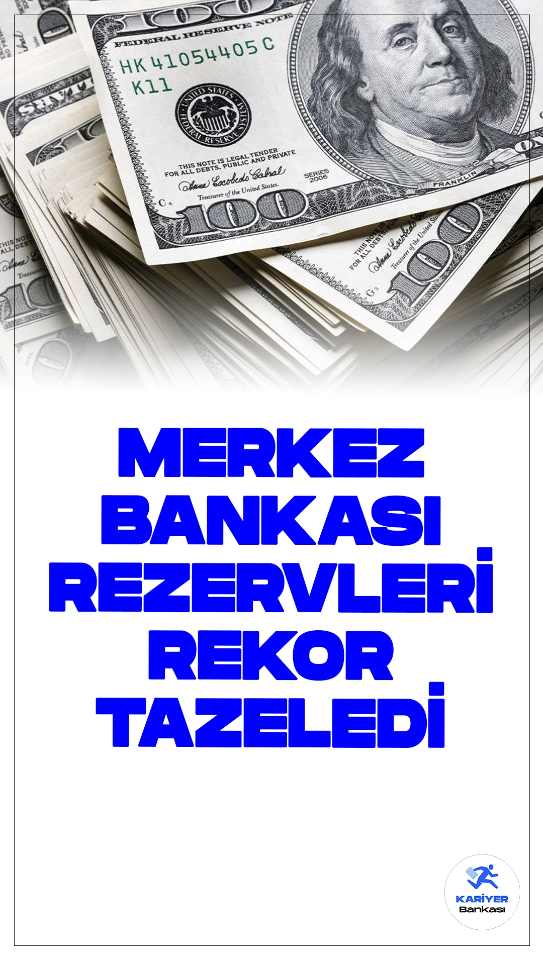 Merkez Bankası Rezervleri Yeni Bir Rekor Kırdı.Türkiye Cumhuriyet Merkez Bankası (TCMB) rezervleri, geçen hafta 114 milyon dolar artarak 154 milyar dolara ulaştı. Bu artış, TCMB'nin haftalık para ve banka istatistikleriyle açıklandı.