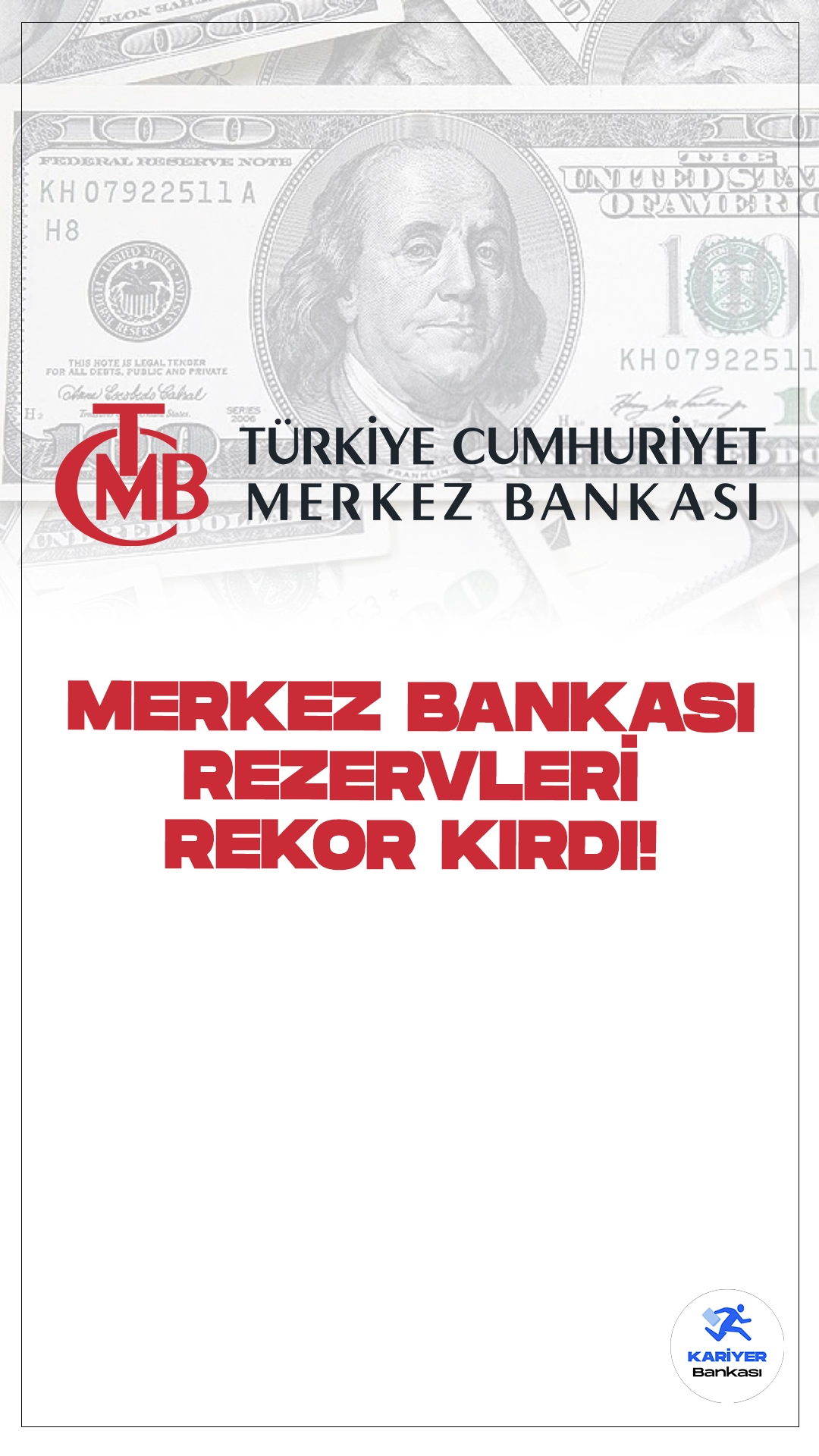TCMB Toplam Rezervleri Rekor Kırdı.Türkiye Cumhuriyet Merkez Bankası (TCMB) toplam rezervleri, 12 Temmuz haftasında bir önceki haftaya göre 5 milyar 348 milyon dolar artışla 153 milyar 796 milyon dolara çıkarak rekor kırdı.