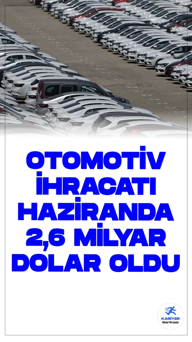 Otomotiv İhracatı Haziran Ayında 2,6 Milyar Dolar Oldu.Otomotiv sektörü, geçen ay 2,6 milyar dolarlık ihracat gerçekleştirerek ülke ihracatında ilk sıradaki yerini korudu. Uludağ Otomotiv Endüstrisi İhracatçıları Birliği'nden (OİB) yapılan açıklamaya göre, sektörün aldığı pay yüzde 14,1 olarak kaydedildi.
