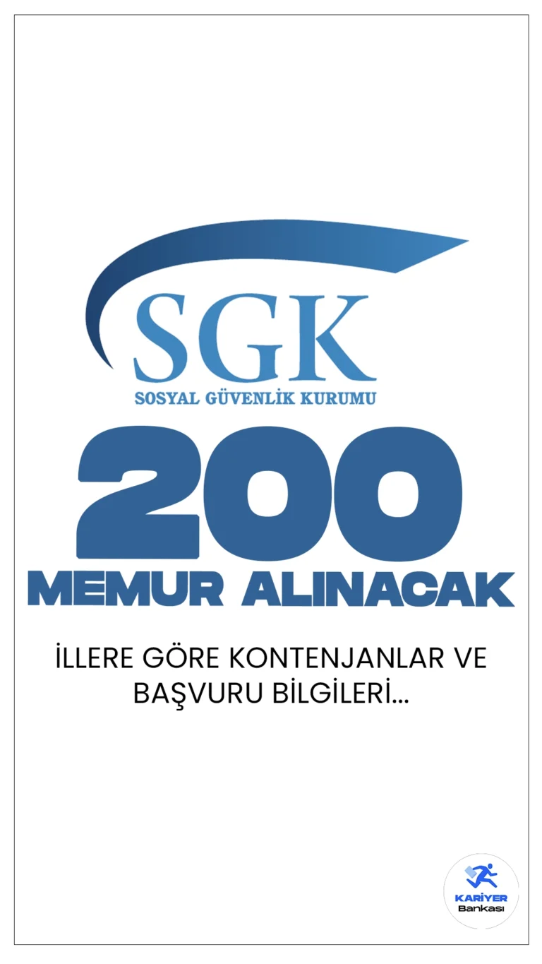 Sosyal Güvenlik Kurumu(SGK) 200 Memur Alımı Yapacak! İşte Detaylar...ÖSYM sayfasından yayımlanan KPSS 2024/1 tercih kılavuzu ile Sosyal Güvenlik Kurumu Başkanlığına, ön lisans ve lisans mezunlarından olmak üzere merkezi atama yoluyla memur alımı yapılacak. Tercih yapacak adayların belirtilen şartları, nitelik kodları ve özel koşulları dikkatle incelemesi gerekmektedir.