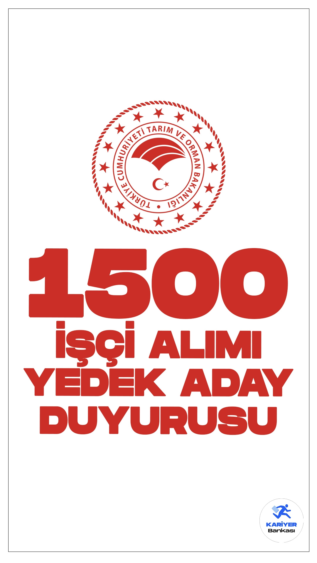 Tarım Bakanlığı 1500 İşçi Alımı Hakkında Yeni Duyuru Yayımlandı. Tarım ve Orman Bakanlığı sayfasından yayımlanan duyuruda, 1500 tarım işçisi alımı kapsamında atanmaya hak kazanan asıl ve yedek hak sahiplerinden; aranan şartlara haiz olmayan ve ilan edilen 16.07.2024- 24.07.2024 tarihleri arasında evrak teslimi yapmayan adaylar yerine sırasıyla yedek adayların 01.08.2024 – 09.08.2024 tarihleri arasında evrak teslim işleminin yapılacağı aktarıldı.