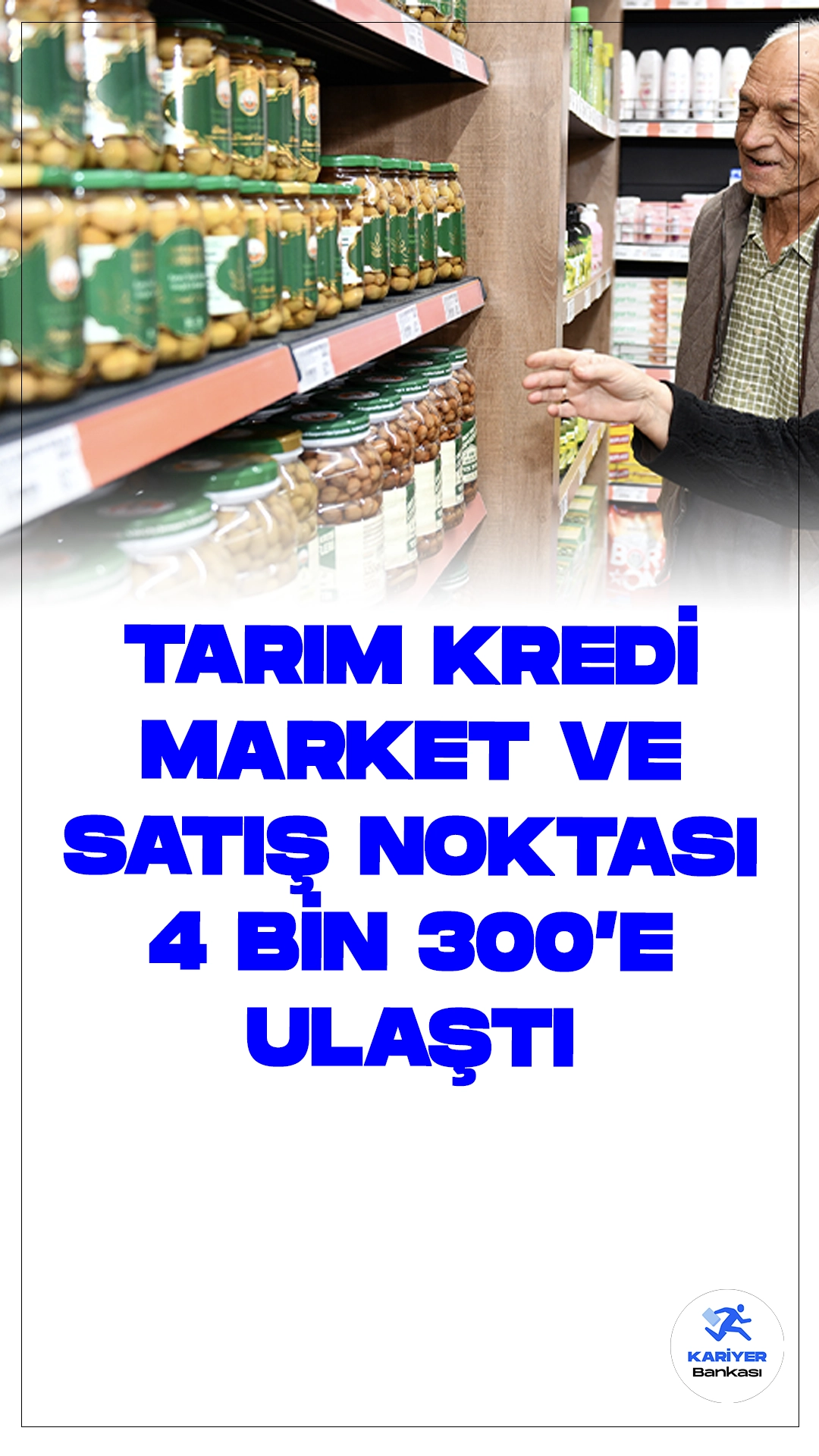 Tarım Kredi'nin Market ve Satış Noktası Sayısı 4 Bin 300'e Ulaştı.Türkiye Tarım Kredi Kooperatiflerinin yurt genelindeki market ve satış noktası sayısı 4 bin 300'e ulaştı. Tarım Kredi, il merkezlerinin yanı sıra ilçelerde de vatandaşlara alışveriş imkanı sunuyor.