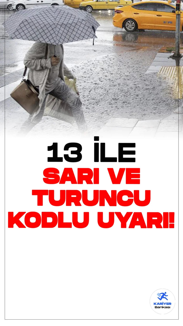 13 İle Sarı ve Turuncu Uyarı: Kuvvetli Yağış Bekleniyor.Meteoroloji 11 il için sarı, 2 il için turuncu kodlu uyarı yayınladı. İç Anadolu, Doğu Akdeniz ve Doğu Karadeniz bölgelerinde kuvvetli yağış bekleniyor.