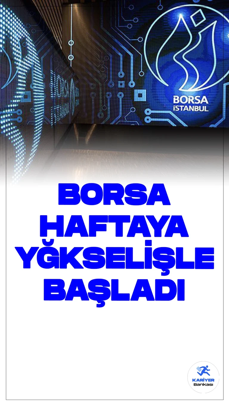 Borsa İstanbul Haftaya Yükselişle Başladı.Borsa İstanbul'da BIST 100 endeksi, yeni haftaya yüzde 0,46'lık artışla 9.866,98 puandan giriş yaptı. Bankacılık ve holding endeksleri de yükseliş gösterirken, en fazla kazandıran sektör inşaat oldu. Geçtiğimiz hafta düşüş yaşayan endeks, yeni haftada küresel piyasalardaki karışık seyre rağmen toparlanma sinyalleri veriyor. Yatırımcıların gözü yarın açıklanacak olan Türkiye Cumhuriyet Merkez Bankası'nın para politikası kararlarında.