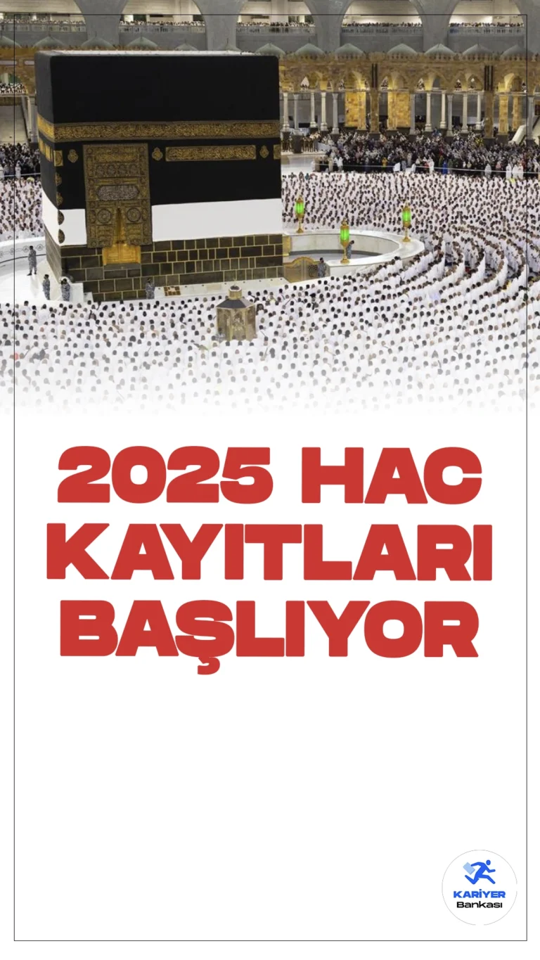 2025 Hac Ön Kayıtları Yarın Başlıyor.Diyanet İşleri Başkanlığı 2025 yılı Hac Organizasyonu kapsamında ön kayıt ve kayıt yenileme işlemleri yarın başlıyor. Başvurular e-Devlet üzerinden yapılacak.